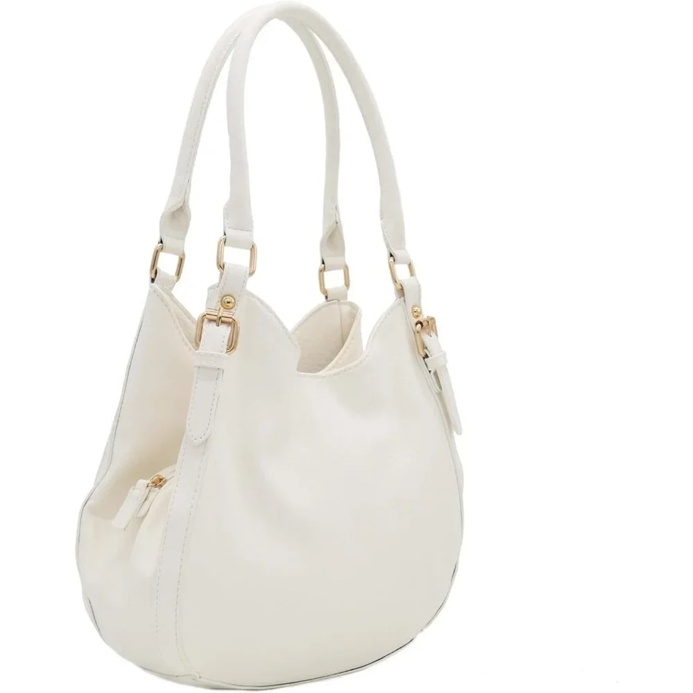 Women's Lightweight Top Handles Zipper Closure Leather Medium Hobo White Bag